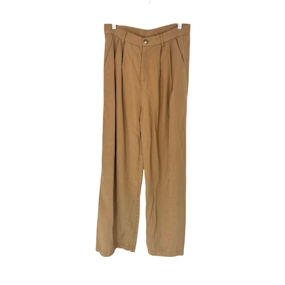 Miou Muse Trouser Pants XL‎ Brown Pleated Work Casual Wide Leg Button Closure